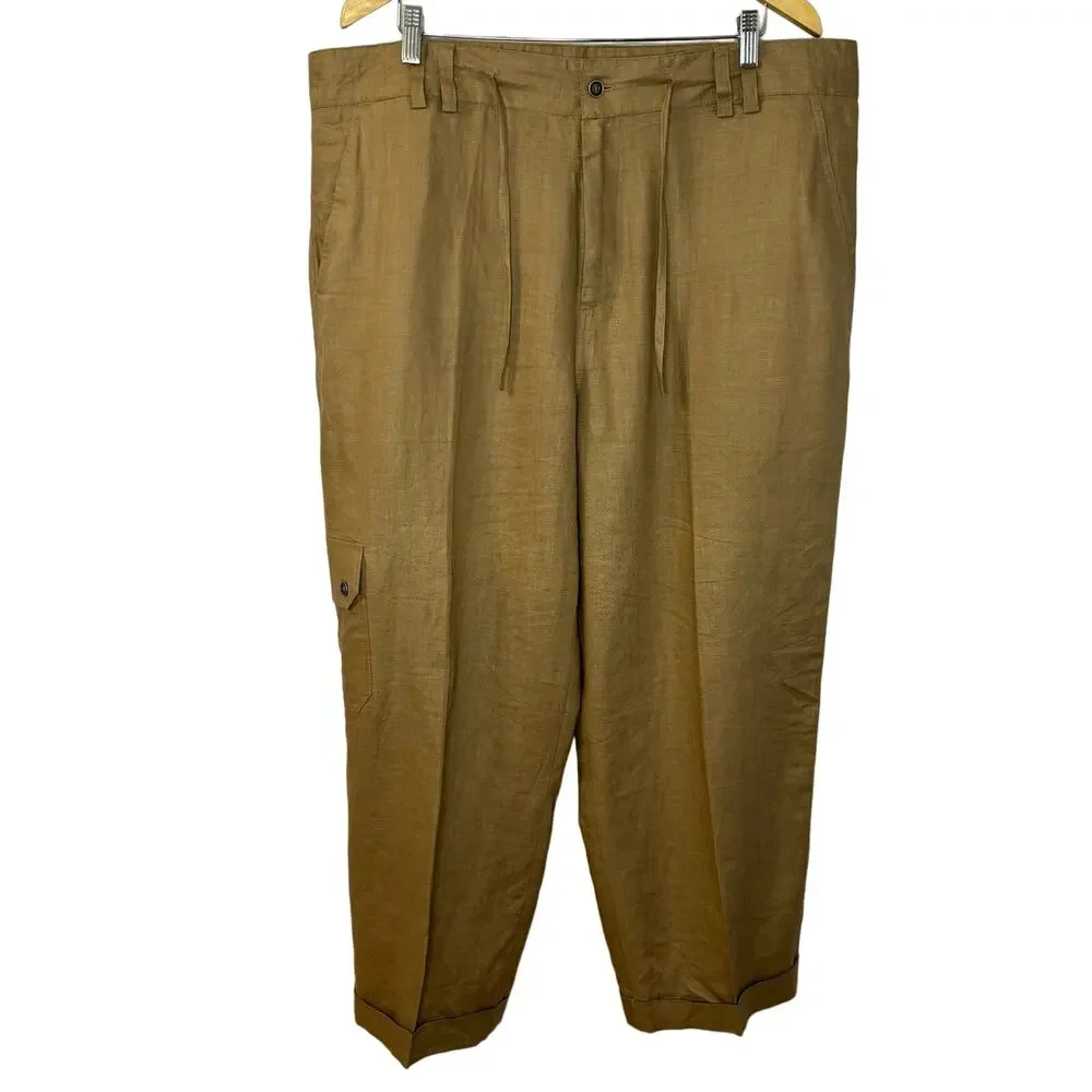 Royal Prestige Linen Pant Cargo Packet Straight Leg  Summer Vacation Sz 40